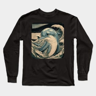 Dismal Dolphin Japanese Art Print Long Sleeve T-Shirt